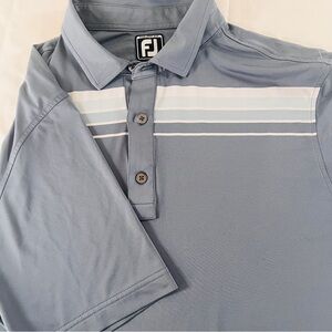 FootJoy Men's Gray Stripe Polo Shirt size Large Performance Golf Stretch Blend
